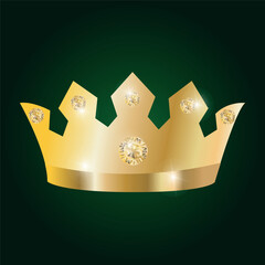 A gold crown with diamonds. Vector drawing of jewelry in the form of a crown decorated with stones. On a dark background.