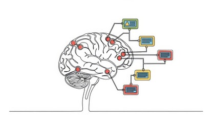 Human brain connected to monitoring devices showing data stream representation