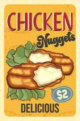Retro Chicken Nuggets Fast Food Advertisement Poster