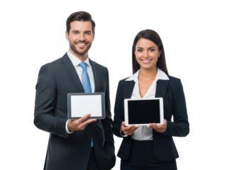 Business people with tablets isolated on transparent background
