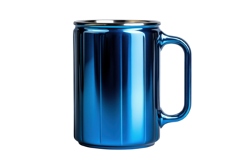 Sleek metallic blue beer stein mug with reflective finish on a solid for product display on transparent background