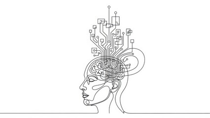 Abstract line drawing of a human head symbolizing artificial intelligence and cognitive processes