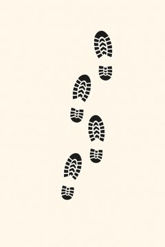 Centered Shoe Print Footsteps on Beige Minimal Background