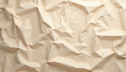 Obraz premium Crinkled light beige paper texture offers a soft, matte background. Its uneven surface creates subtle shadows and highlights, suitable for creative projects.