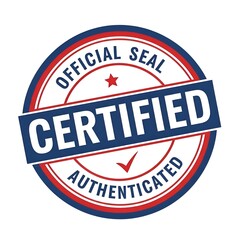 Official Certified and Authenticated Assurance Stamp Emblem Design. A Trustworthy Seal Graphic for Quality Product Validation and Document Approval