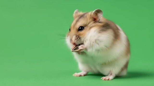 Adorable Hamster Eating Seed on Green Background A Cute Animal Video.