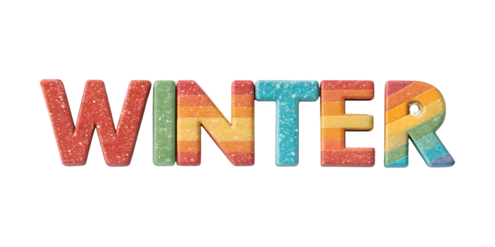 Winter themed colorful text with rainbow letters on transparent background - Powered by Adobe