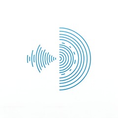 Obraz premium Abstract technology icon with blue gradient sound waves and concentric circles representing a signal, data propagation, and audio frequency