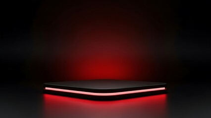 A minimalist black platform illuminated with a vibrant red neon glow