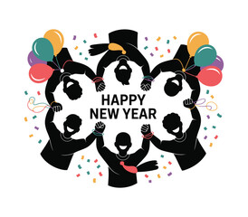 Happy New Year Celebration Team Unity Confetti Balloons Vector
