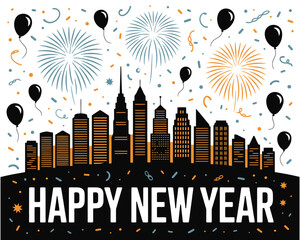 Black and White Happy New Year Silhouette Party Design