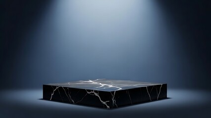 Dark marble platform illuminated by a spotlight in a dramatic setting