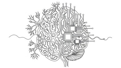Artificial Neural Network, Brain Chip Interface Concept Depicts Human Intellect and Electronic