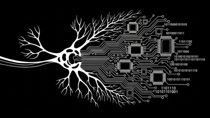 Abstract depiction of the connection between biological brain and electronic technology concept