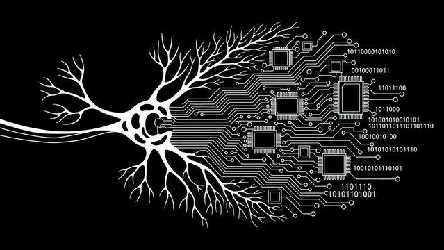 Abstract depiction of the connection between biological brain and electronic technology concept - Powered by Adobe