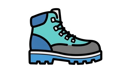 Simple flat design illustration of a high-top hiking boot with a thick lugged sole