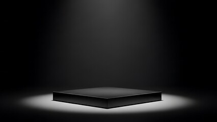A dark empty stage with a spotlight illuminating a black platform