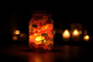 a jelly bean in glass jar