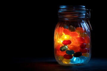 a jelly bean in glass jar