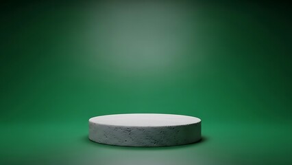 Empty concrete podium spotlighted against a dark green gradient backdrop