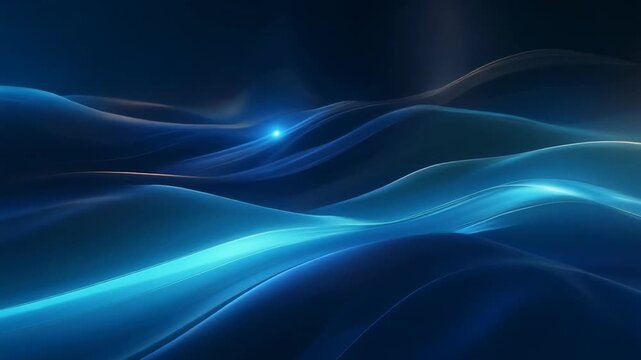 Futuristic digital animation depicts flowing blue abstractions in spacious timing and gentle motion.