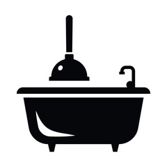 Vector icon showing plumbing work with a plunger and sink design used in home repair services and maintenance tasks