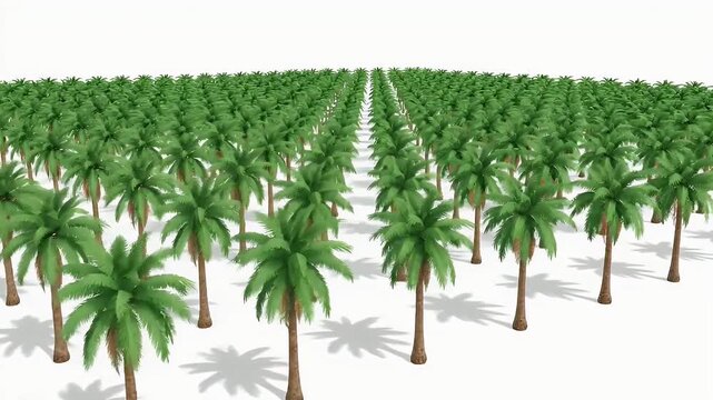 Endless rows of digital palm trees forming a tropical forest pattern on a white background