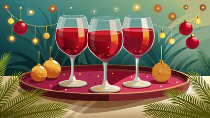 glasses of champagne and christmas decorations