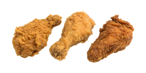 Three pieces of crispy fried chicken on a transparent background