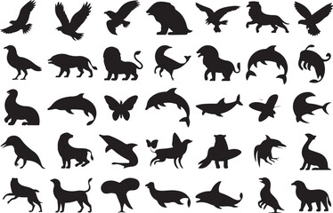 Fototapeta premium Diverse animal silhouettes for design and educational use