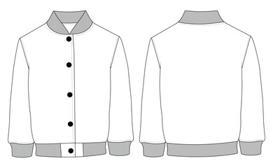 Classic Varsity Bomber Jacket Vector Template &ndash; Front and Back View, Rib Collar and Cuffs