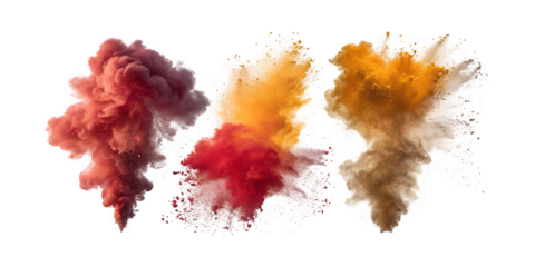 Colorful powder explosion on transparent background isolated