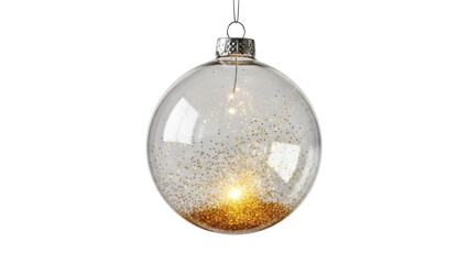 Isolated shimmering Christmas ornament, decorative holiday sphere filled with golden glitter