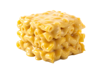 Creamy macaroni and cheese pile with elbow pasta and cheese sauce, isolated on a transparent background