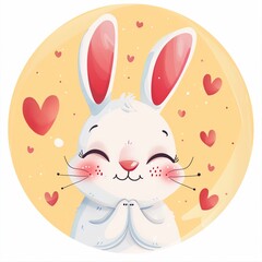 Cute bunny with hearts in watercolor style