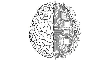 Human brain combined with circuit board, showcasing the fusion of neurology and technology in