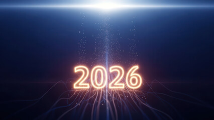 2026 rising upward in dark abstract environment future theme