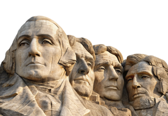 Mount Rushmore national memorial stone faces monument dramatic lighting, isolated on a transparent background