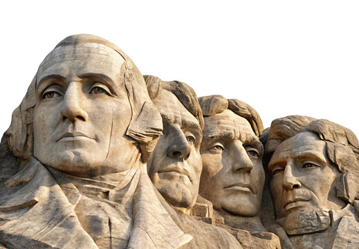 Mount Rushmore national memorial stone faces monument dramatic lighting, isolated on a transparent background
