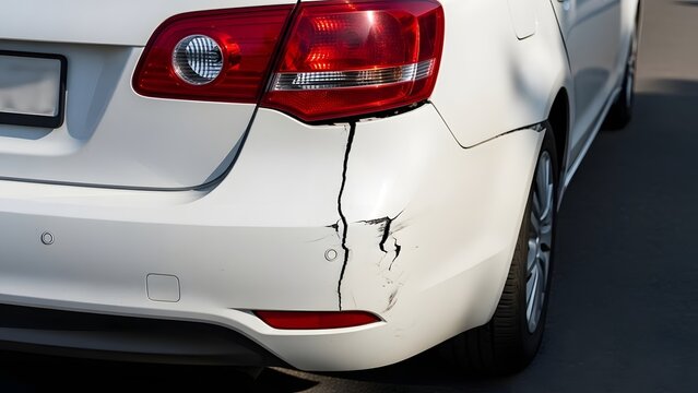 White car rear bumper damage crack car damage cracked bumper damaged vehicle