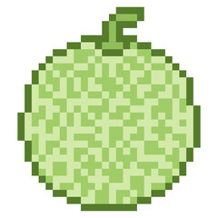 Melon fruit with pixel art isolated on white background.