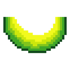 Melon fruit slice with pixel art isolated on white background.