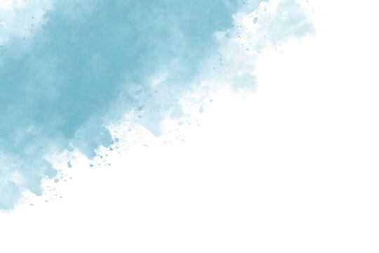 Soft sky blue watercolor abstract background with irregular flowing strokes and organic texture isolated on white