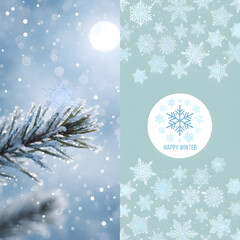 Minimalist Christmas Holiday Background with Pine Branches and Golden Stars