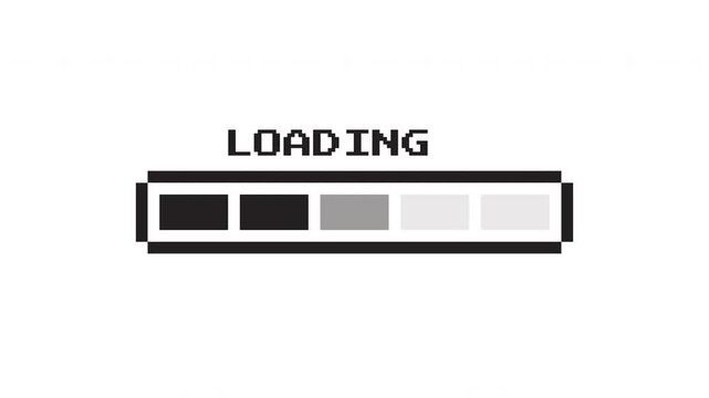 Minimal loading bar animation with partially filled progress blocks and clean loading text for neutral UI interface
