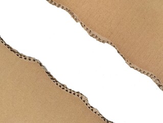 Brown ripped torn cardboard edge strips isolated on white background. Copy space 