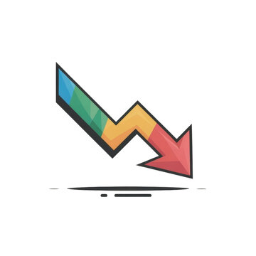 Colorful decline arrow icon. Decreasing chart sign. Isolated vector. Transparent Background