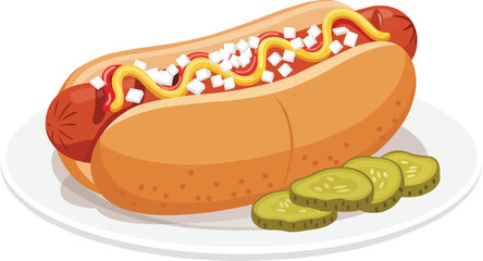 Delicious Hotdog with Pickles Fast Food 