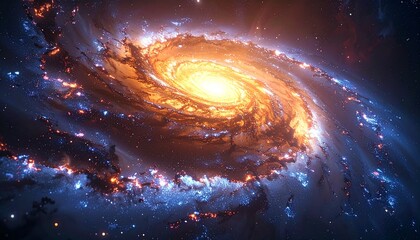 Spiral galaxy with luminous core and star-filled arms in deep space, stunning astronomy background representing the universe and cosmic beauty.