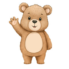 Cute brown teddy bear toy drawing with a heart, perfect for baby illustration and sweet childhood fun